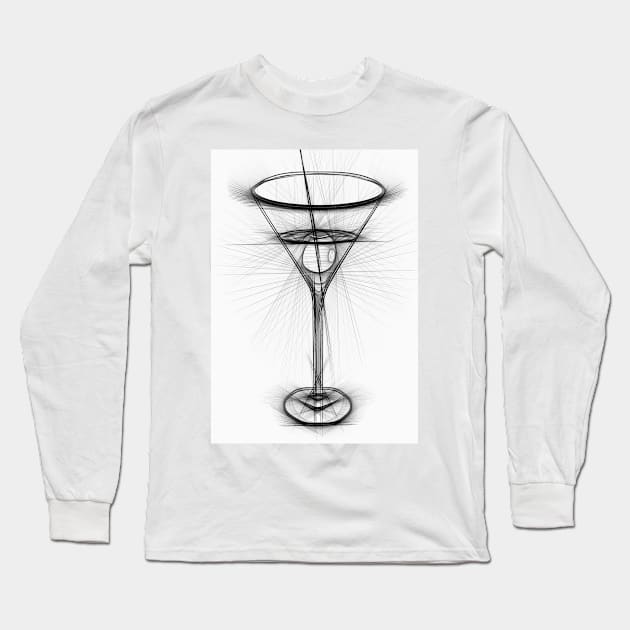 Line Drawing Cocktail Glass Long Sleeve T-Shirt by Hudkins